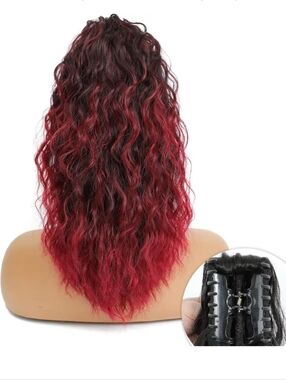16 Inch Long Claw Clip in Ponytail Extension Burgundy Ombre